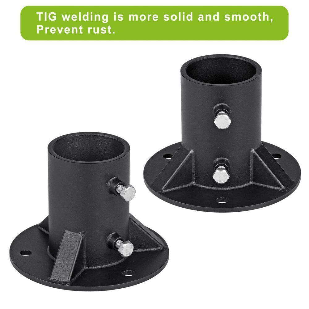 NVNOO 6 in. Heavy Duty Round Vinyl Fence Post Base for Metal Post with Floor Bracket Fit OD 2-3/8 in. Pipe/Post, Black (3)