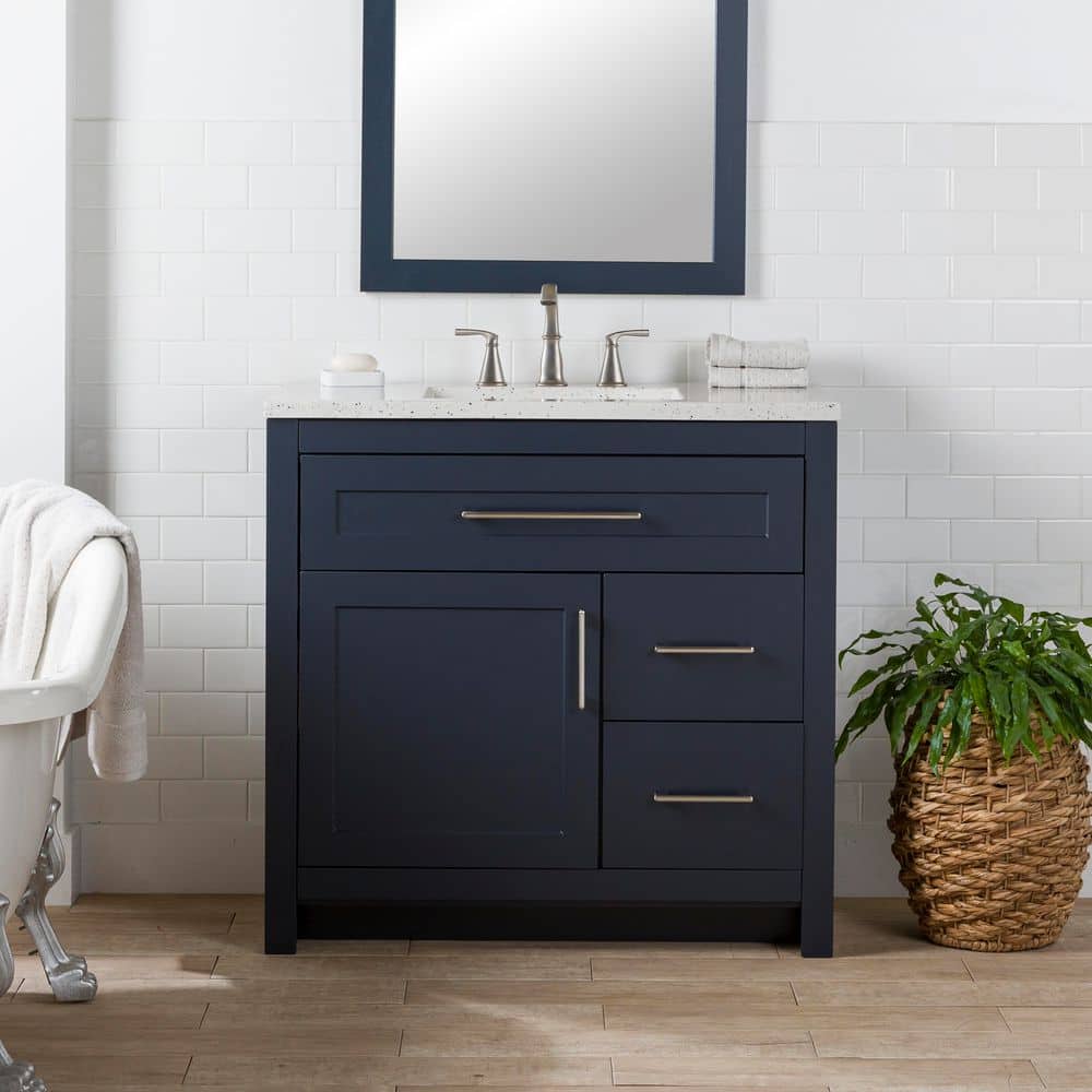 Home Decorators Collection Clady 37 in. Single Sink Deep Blue Bath Vanity with Silver Ash Cultured Marble Top (Assembled) (1)