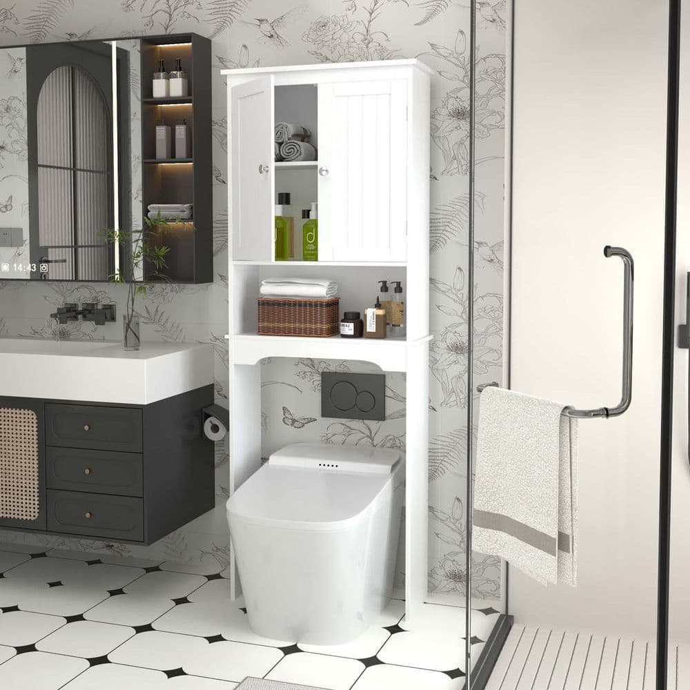 Unbranded 25 in. W x 9 in. D x 66 in. H White Linen Cabinet, Over-the-Toilet Cabinet, Bathroom Storage Shelf Over Toilet (3)