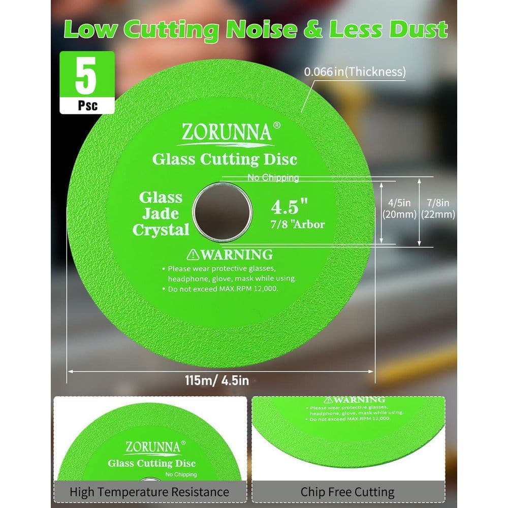 NVNOO 4.5 in. Green Glass Ceramic Diamond Cutting Blade Disc for Grinding Glass, Jade, Crystal, Wine Bottles, Tile (5-Pack) (2)