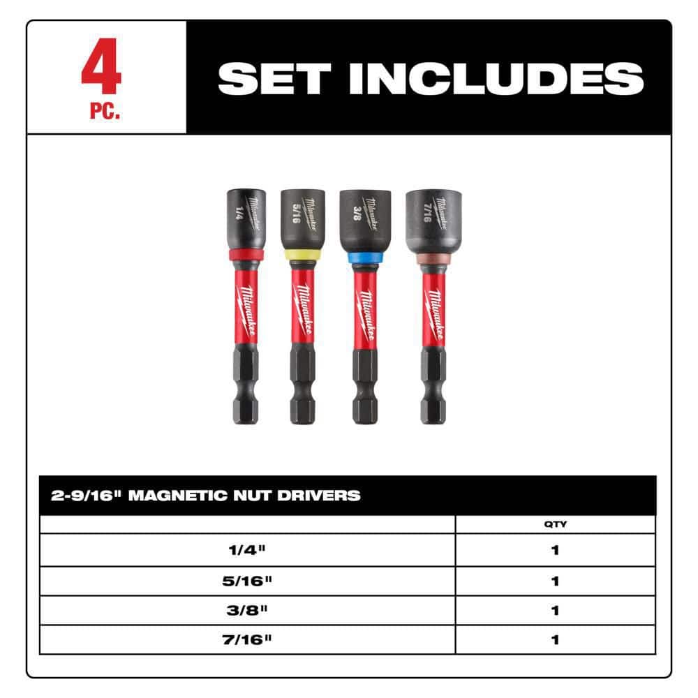 Milwaukee SHOCKWAVE Impact-Duty 2-9/16 in. Alloy Steel Magnetic Nut Driver Set (4-Piece) (3)