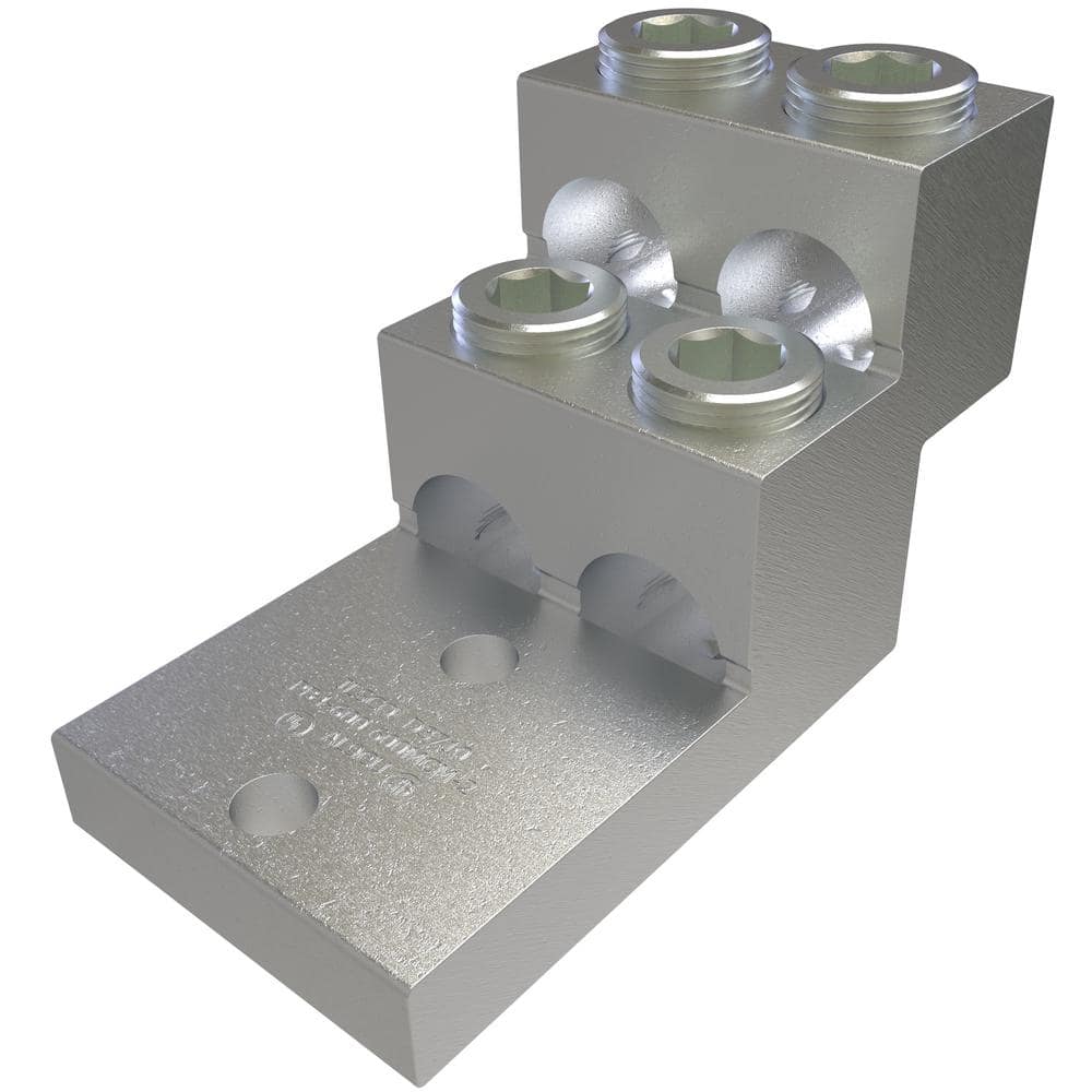 ILSCO Aluminum Panelboard Lug, Dual Rated, Conductor Range 600-2, 4-Ports, 2 Holes, 3/8 in. Bolt Size