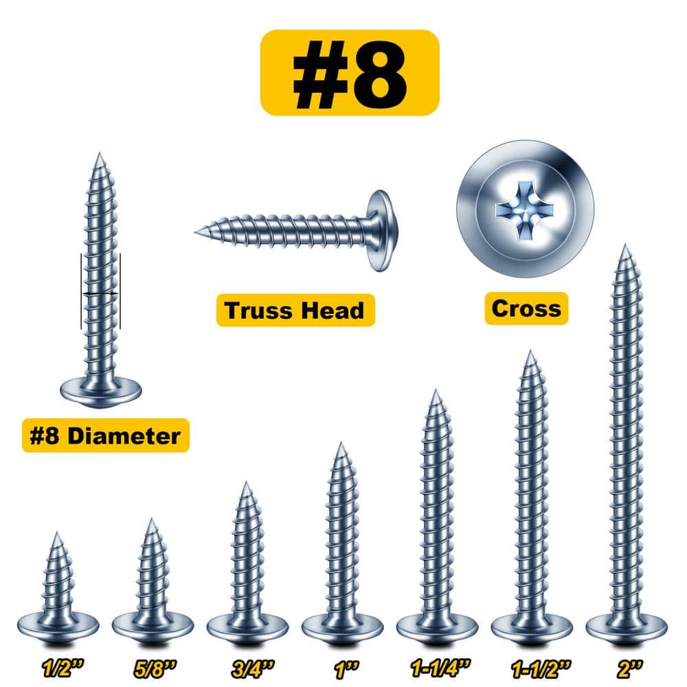 MYWISH 155-Piece #8 Truss Head Wood Screws Kit, Galvanized Zinc, Self-Tapping for Wood, Plastic and DIY Projects (2)