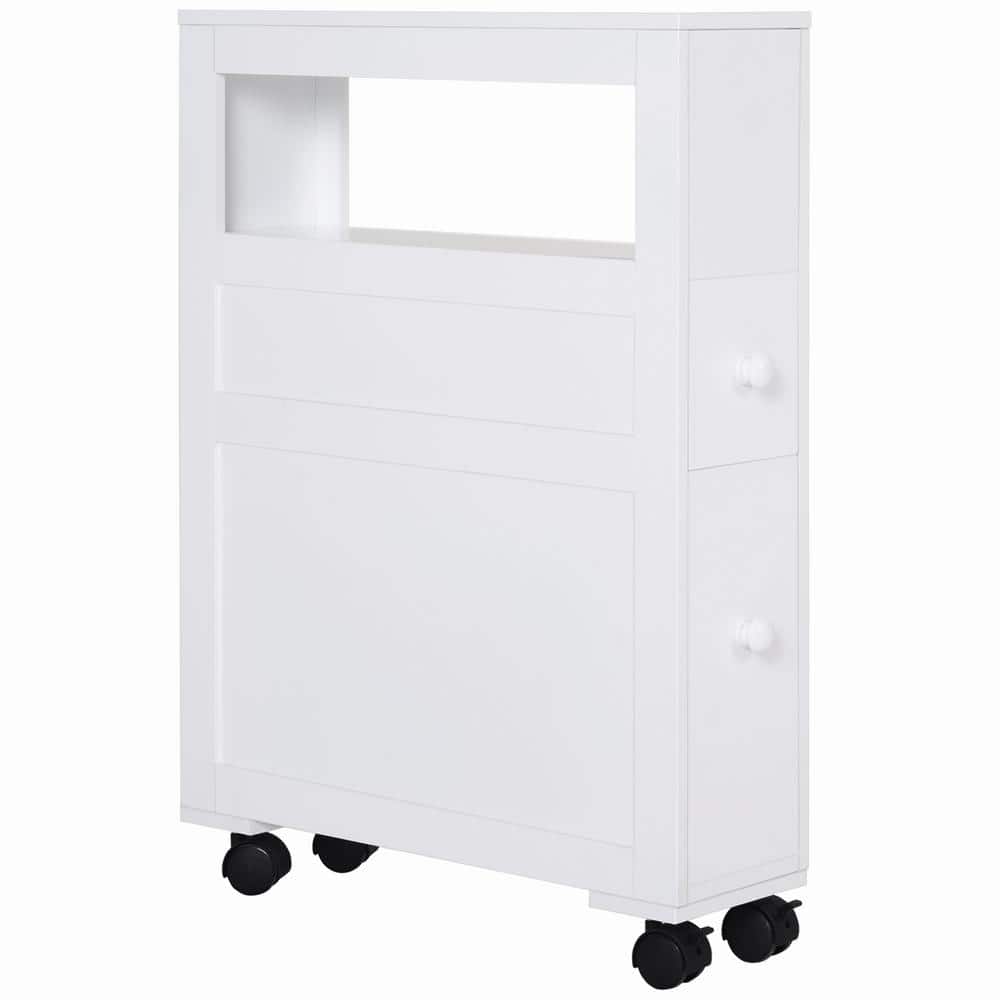 Unbranded 6.25 in. W x 20.5 in. D x 28.25 in. H White Wood Rolling Narrow Linen Cabinet with Wheels, Drawers (1)