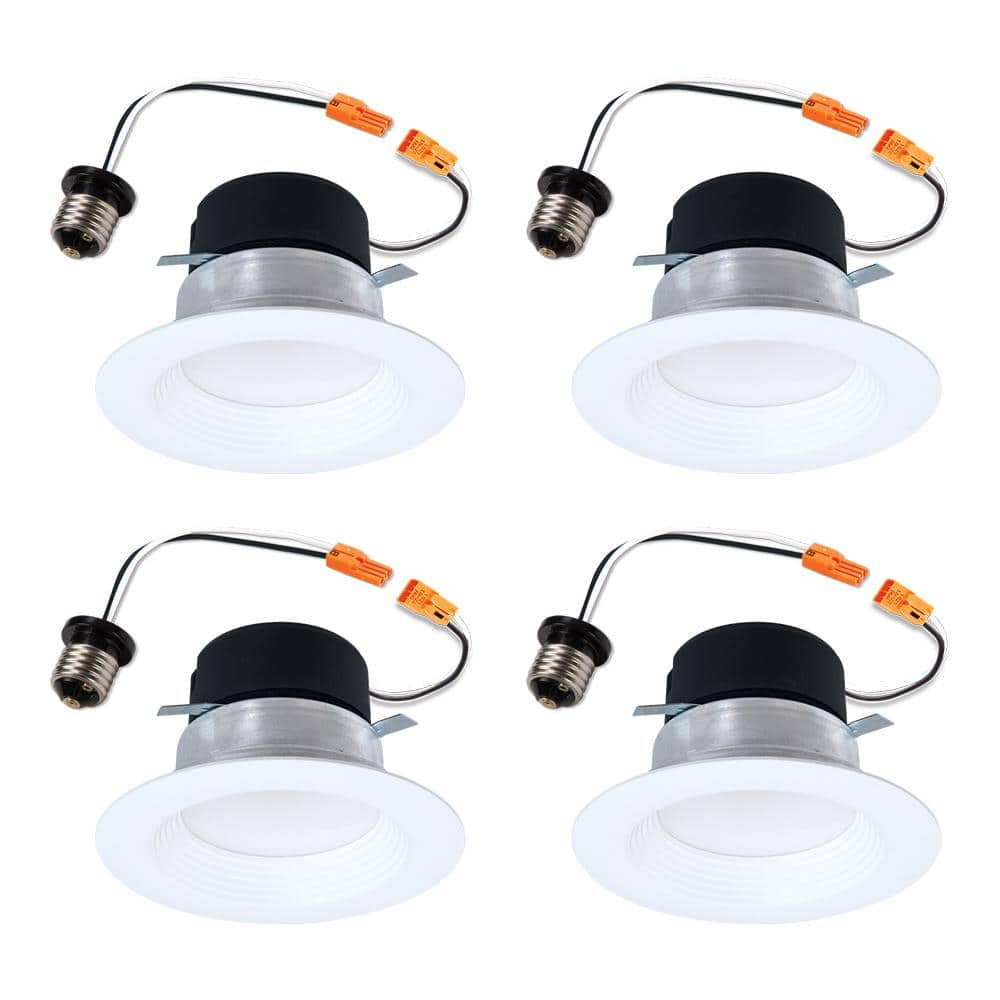 HALO 4-pack LT 4 in. Selectable 5CCT IC Rated Indoor Integrated LED Recessed Light w/ Baffle Trim, 600 Lumens, Matte White (2)