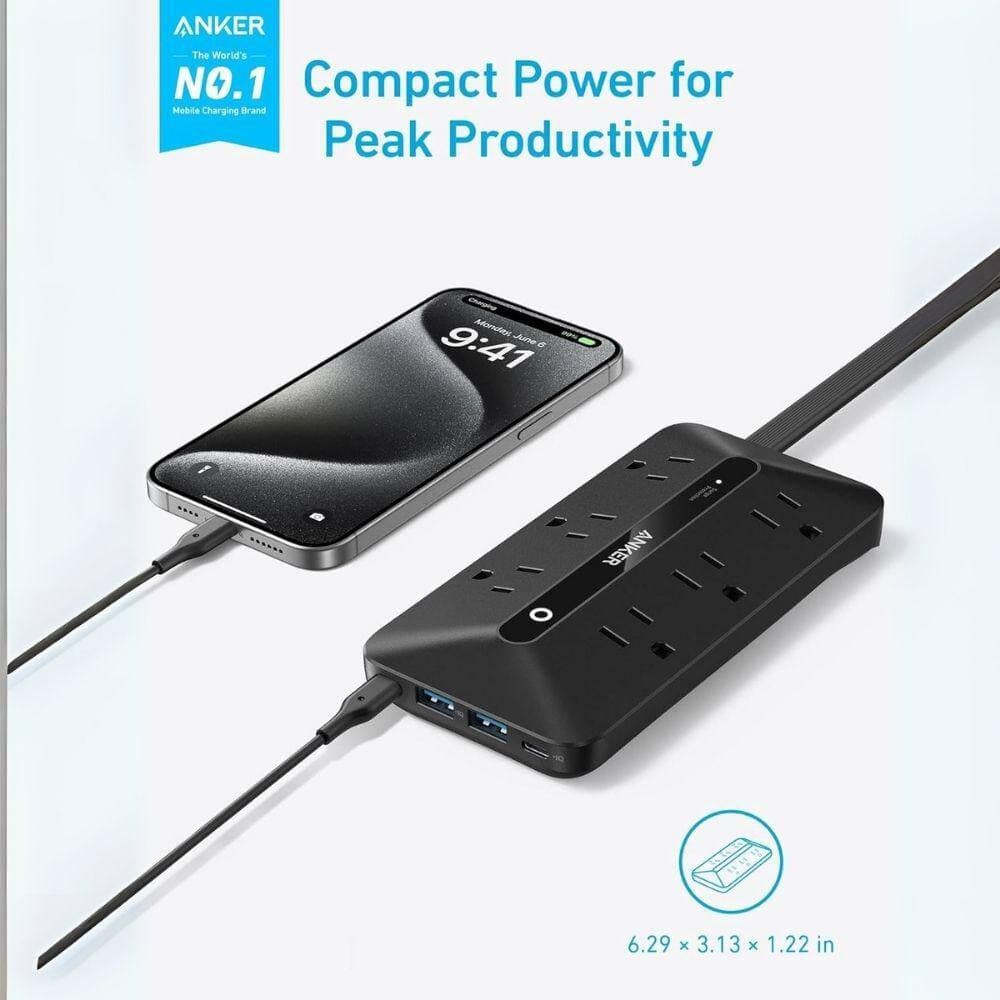 Ahfiwaso 10FT Anker Flat Plug Power Strip 300J with USB Ports, 10-in-1 Ultra Thin with 6 AC, 2 USB-A and 2 USB-C Ports (2)