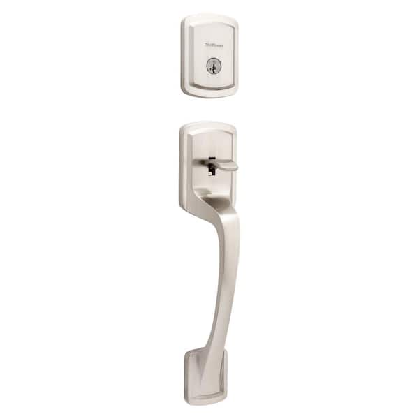 Kwikset Prague Satin Nickel Single Cylinder Entry Door Handleset with Round Pismo Knob Featuring SmartKey Security (2)