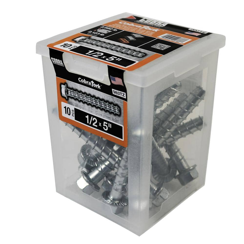 Cobra Anchors CobraTork 1/2 in. x 5 in. Zinc Plated Concrete Screw Anchors (10-Pack) (1)