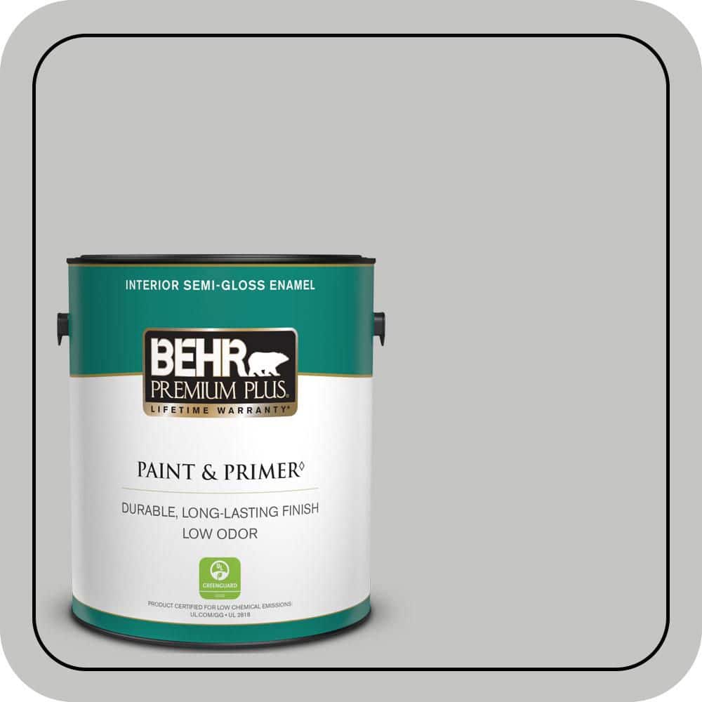 BEHR PREMIUM PLUS 1 gal. #N520-2 Silver Bullet Semi-Gloss Enamel Low Odor Interior Paint & Primer