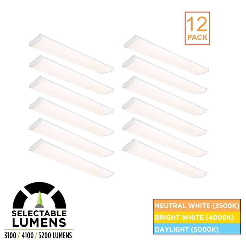 Commercial Electric 12-Pack 4 ft. x 10 in. 3100/4100/5200 Lumen Integrated LED White Commercial Wraparound Light, Selectable CCT, 120-277V