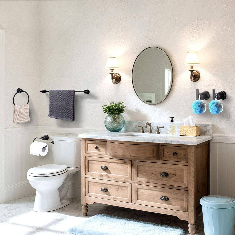 VEVETTA 5-Piece Bath Hardware Set with Towel Bar, Toilet Paper Holder, Towel Ring and Towel Hook Included (3)