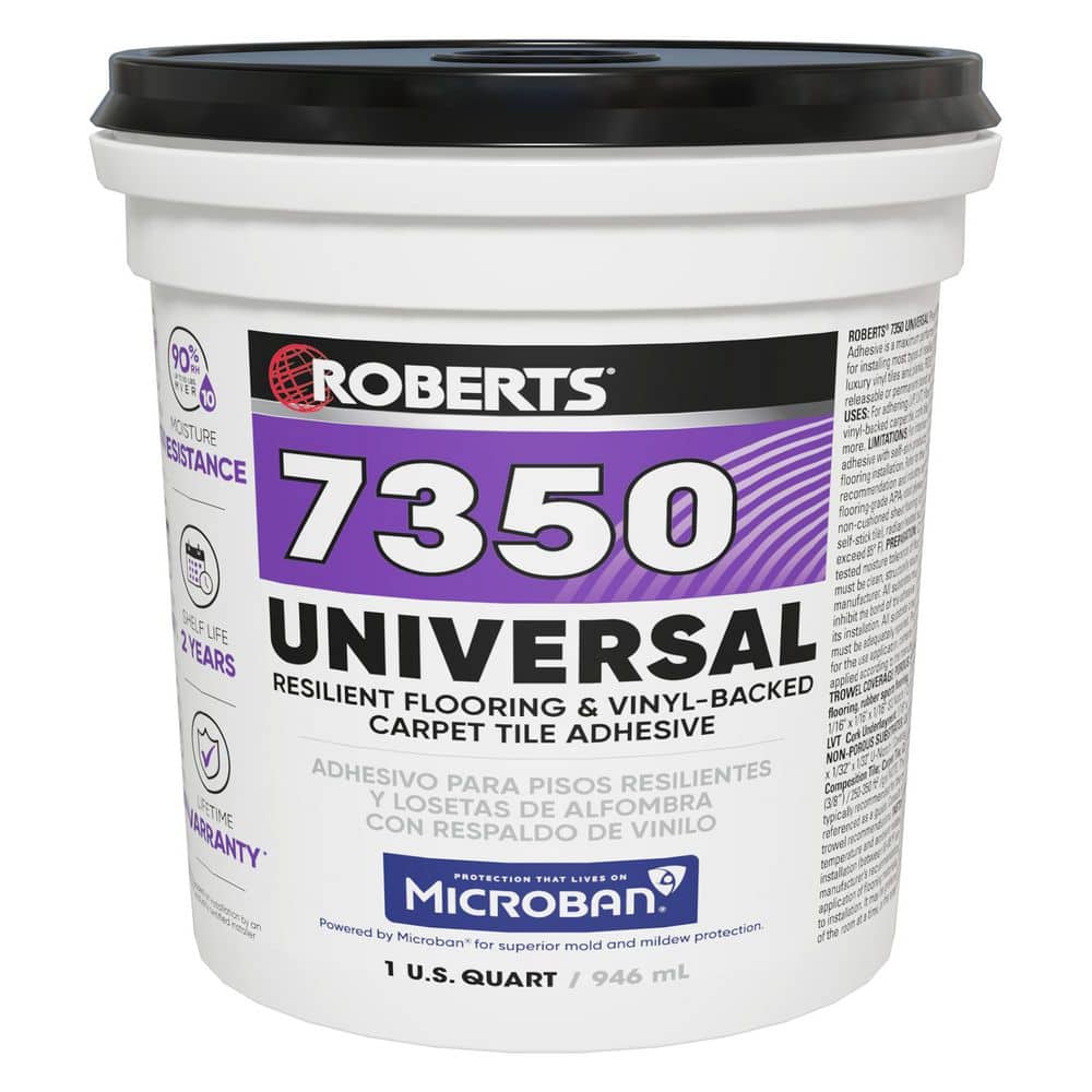 ROBERTS 7350 1 qt. 8-10 Hour Dry Time Universal Resilient Flooring,Vinyl-Backed Carpet Tile Floor Adhesive in Off White (2)