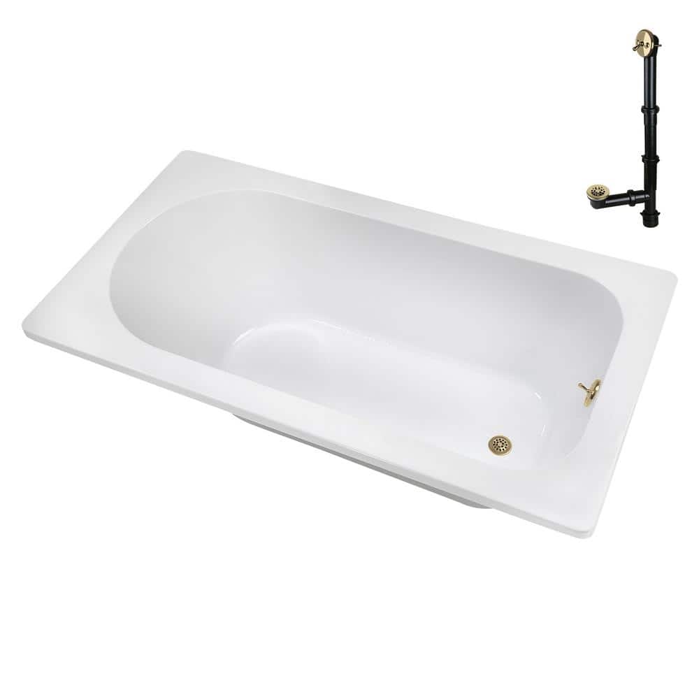 Streamline N-4220-730-PBR 60 in. 32 in. Rectangular Acrylic Soaking Drop-In Bathtub, with Center Drain Polished Brass (4)