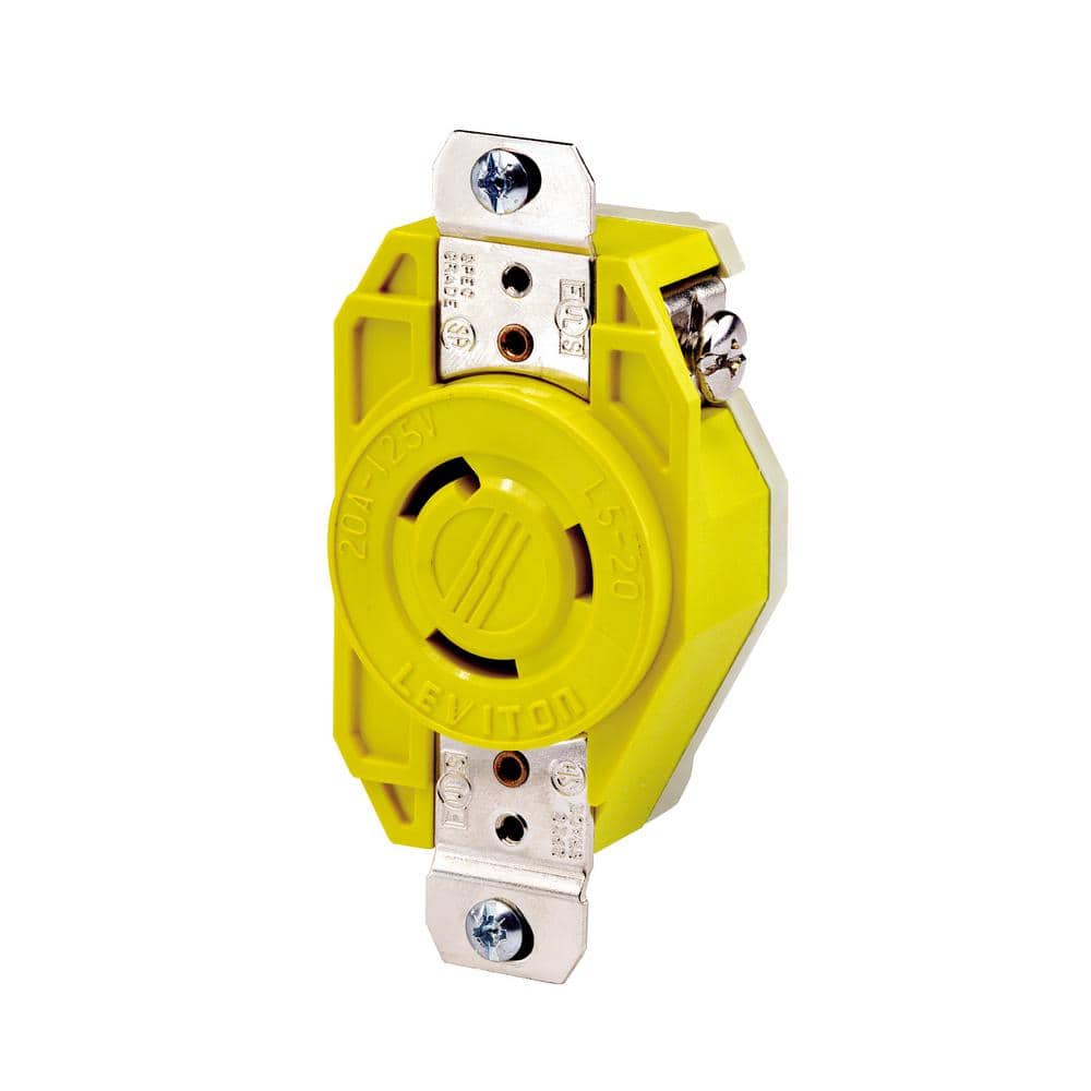 Leviton 20 Amp 125-Volt Flush Mounting Locking Outlet Industrial Grade Grounding Corrosion Resistant, Yellow 23CM-10