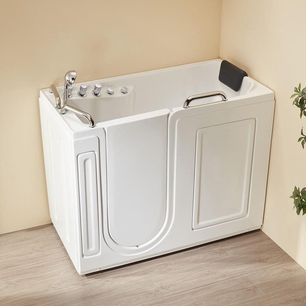 HOROW 52.5 in. x 26.5 in. Left Drain Quick Fill Walk-In Whirlpool Jetted Bathtub in White/Chrome (1)