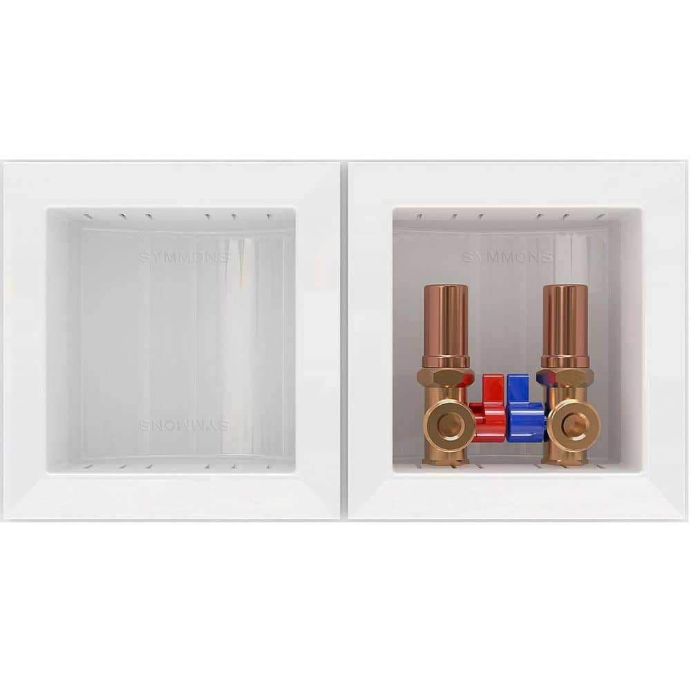 Symmons LaundryMate 1/2 in. NPSM x 3/4 in. MHT Washing Machine Valve w/Plastic Drain Box, Arrestors, PEX Cold Expansion Adapters (2)