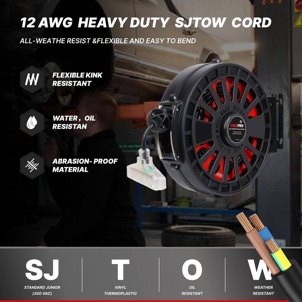 BIBIVIS 45 ft. 12 Gauge/3C 15 AMP SJTOW Retractable Extension Cord Reel with 3 Outlets, Heavy Duty Power Cord for Garage (2)