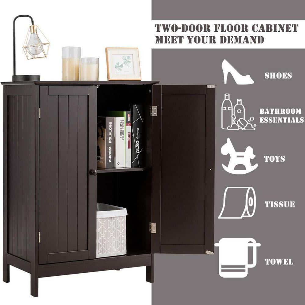 FORCLOVER 23.5 in. W x 14 in. D x 34.5 in. H Brown Linen Cabinet with Adjustable Shelf (3)