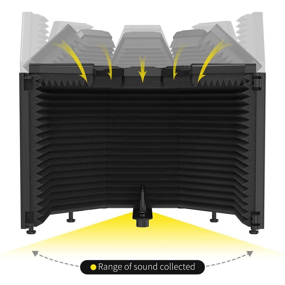 Laybus 3 Panels Recording Microphone Isolation Shield, Top Enclosed Foldable Soundproof Cover for Condenser Studio (2)