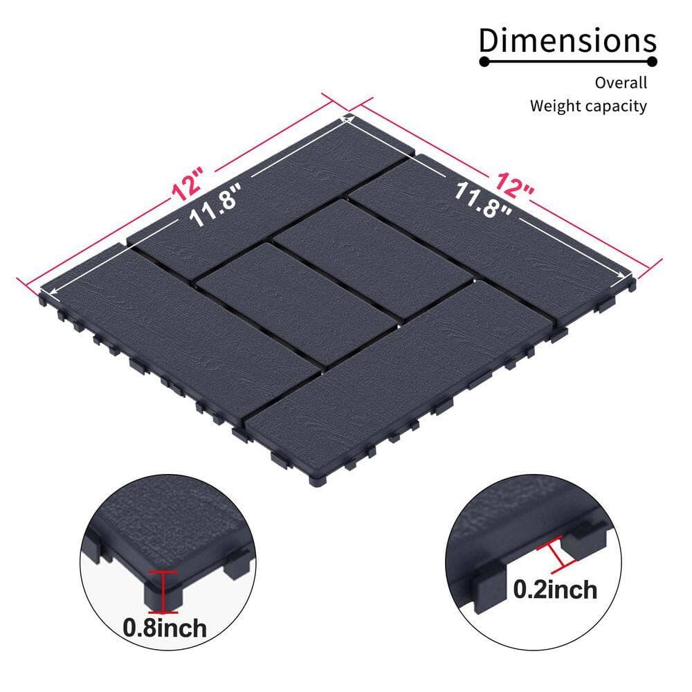 cadeninc 12 in. x 12 in. Square Interlocking Decking Tiles Composite Floor Tile for Porch Poolside Balcony, Dark Gray (44-Pack) (2)