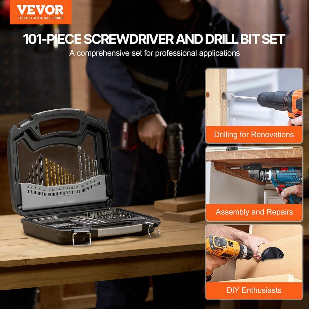VEVOR Drill Bit Set, Material: Steel, Drill Bit Set (101-Piece) with case (2)