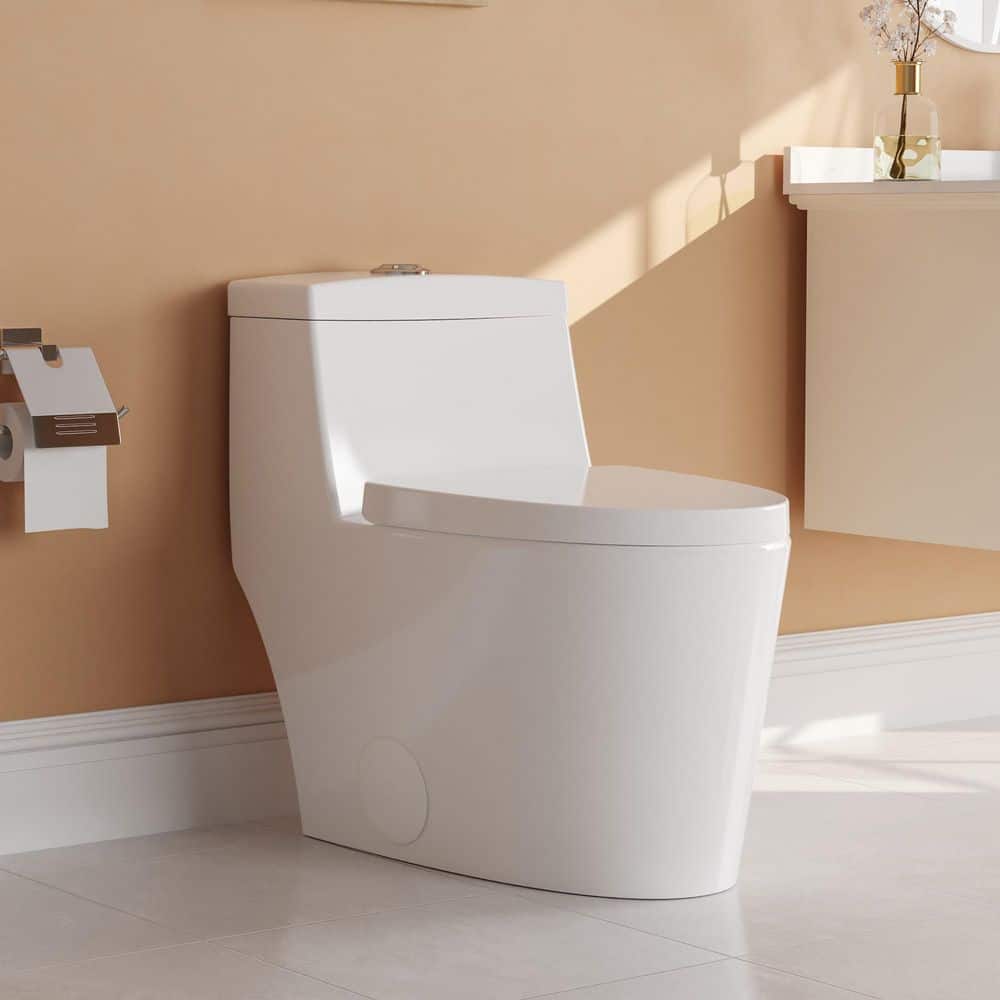 DEERVALLEY Prism One Piece 1.1/1.6 GPF Dual Flush Elongated Toilet in White 10 in. Rough In, Soft Closed Seat Included
