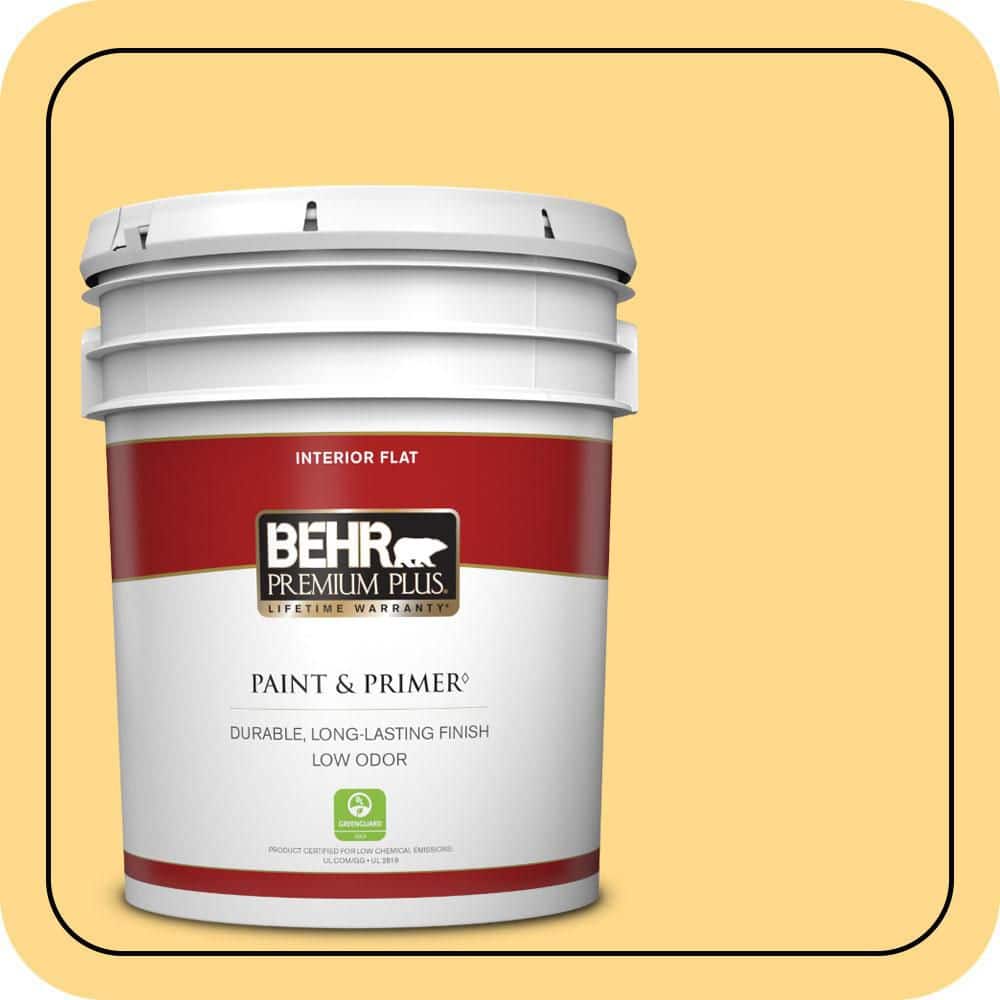 BEHR PREMIUM PLUS 5 gal. #P270-4 Egg Cream Flat Low Odor Interior Paint & Primer