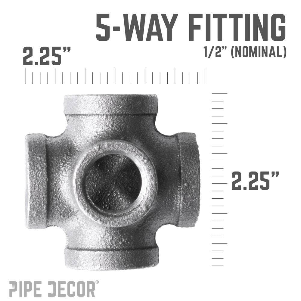 PIPE DECOR 1/2 in. 5-Way Black Iron Cross with Side Outlet Fitting (4-Pack) (3)
