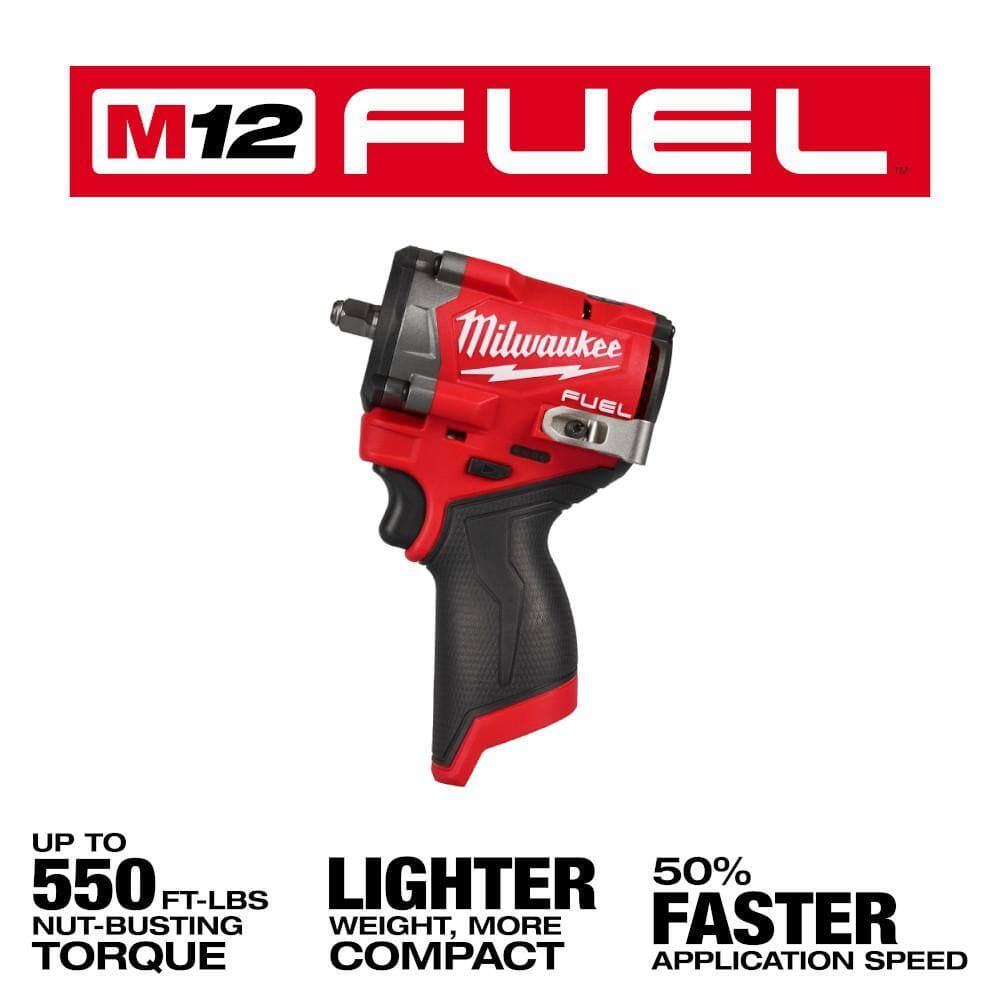 Milwaukee M12 FUEL 12V Li-Ion Brushless Cordless Stubby 3/8 in. Impact Wrench w/SHOCKWAVE 3/8 in. Metric Socket Set (8-Pc) (2)