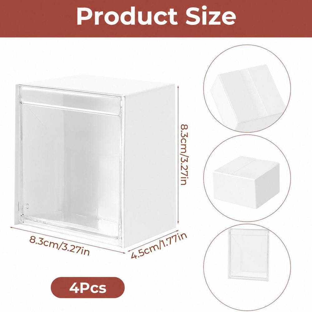 KHKFY 4-Piece Wall-Mounted Plastic Cotton Swab Holder Organizer Set with Flip-Top Lids 3.3 x 3.3 x 1.8 in. Each (2)