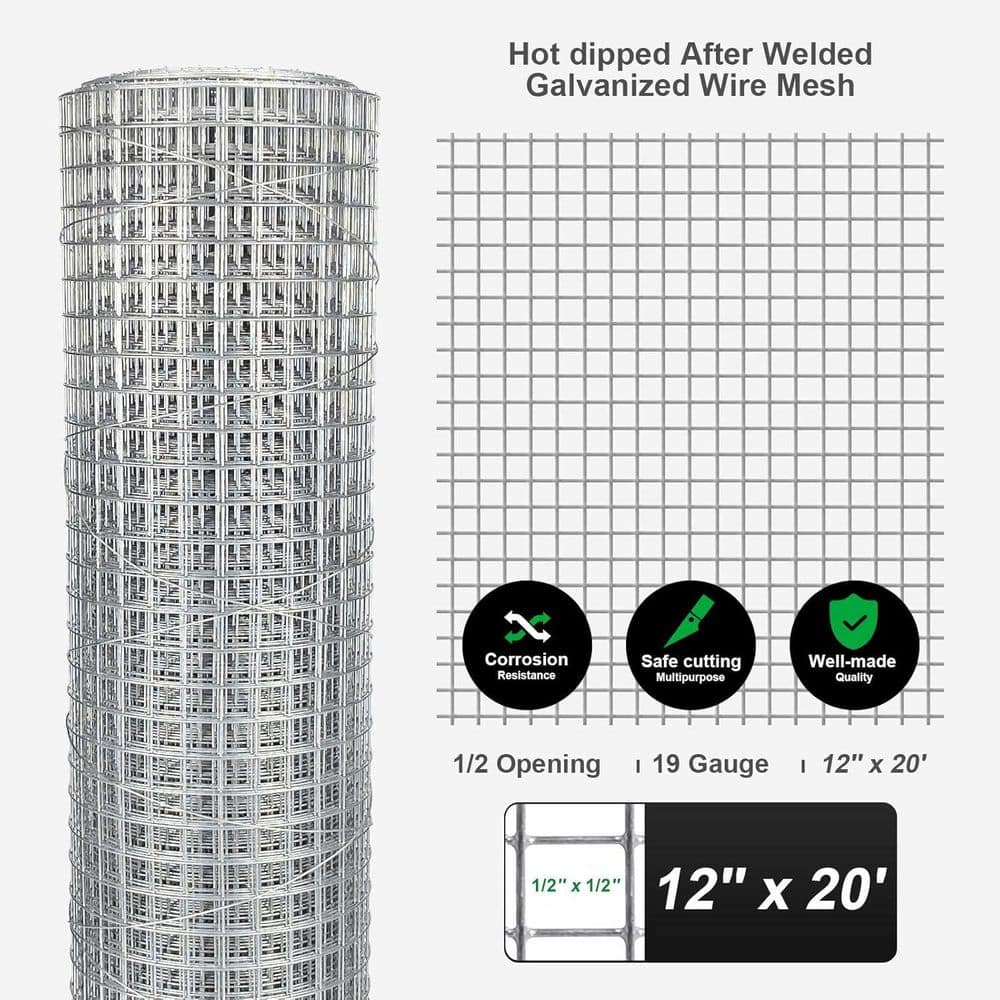 Unbranded Galvanized Wire Mesh Roll [1/2 x 12 x 20'] 19 Gauge Hardware Cloth for Chicken Coops Rabbit Snake Fences Crafting (2)