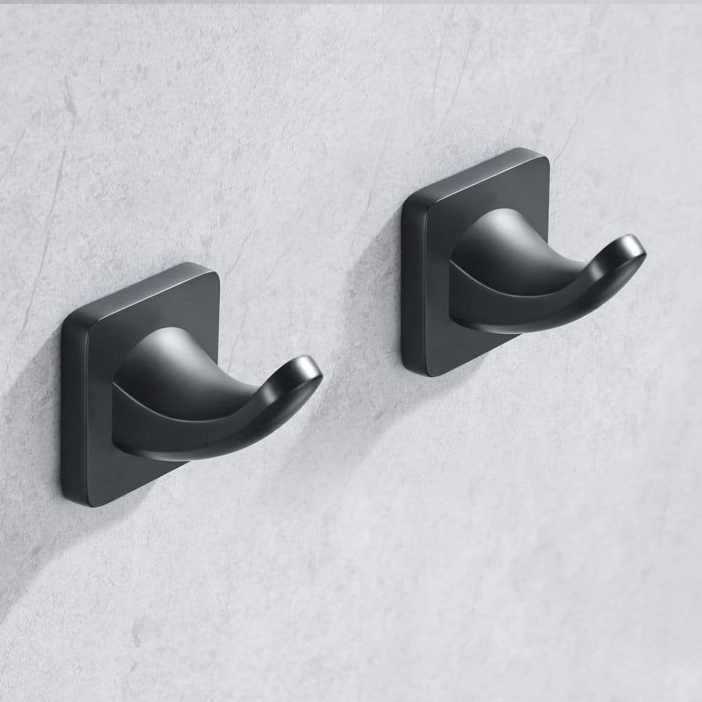 ruiling 2-Pack Wall Mounted J-Hook Robe/Towel Hook in Stainless Steel Matte Black