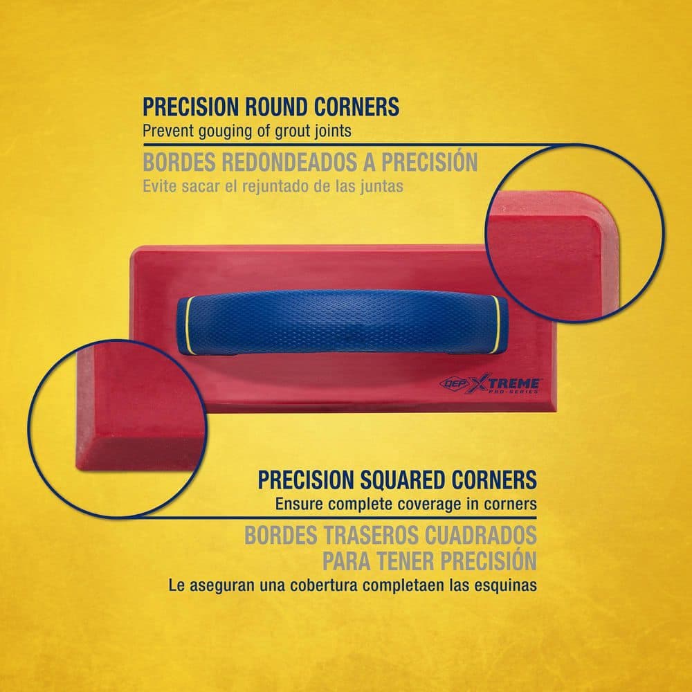 QEP 1/2 in. T x 4 in. W x 10 in. L Non-Stick Gum Rubber Tile Flooring Hand Float with Non-Slip Rubber Grip for Comfort (4)