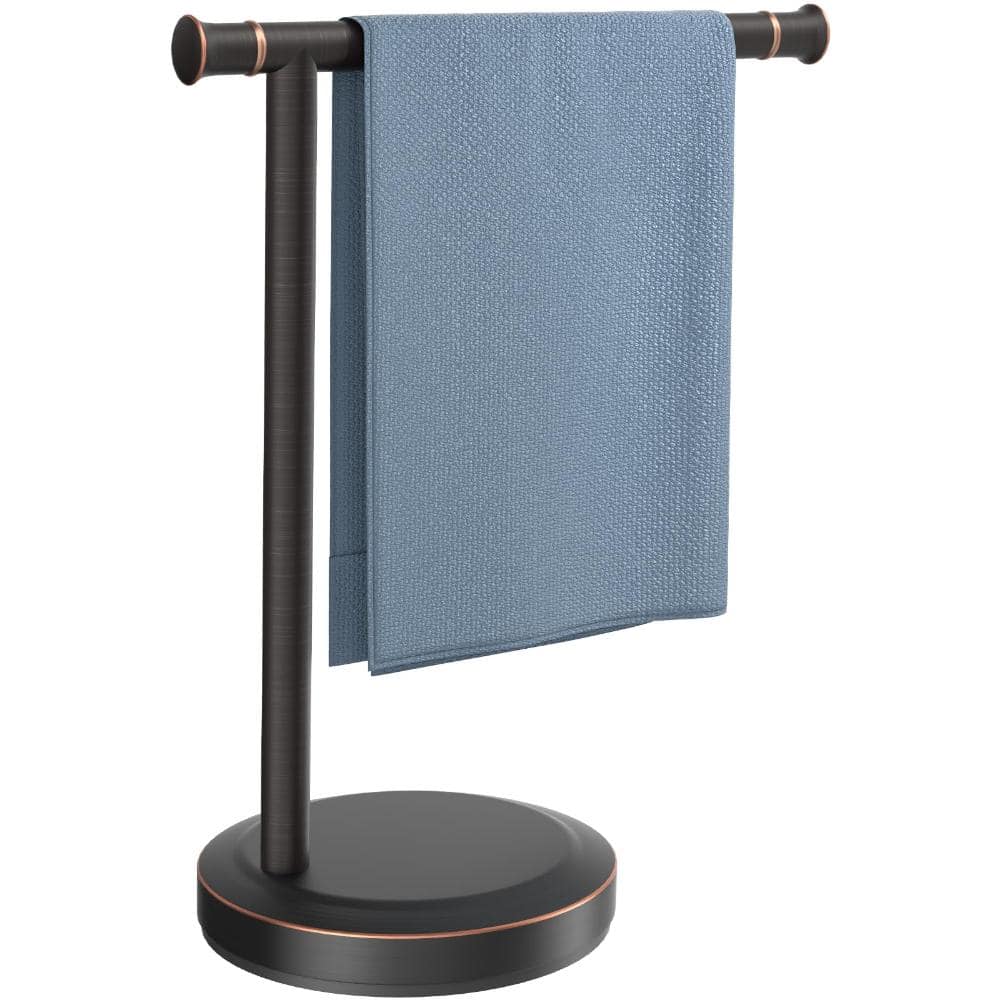Unbranded 13 in. Freestanding T-Shape Oil Rubbed Bronze Countertop Towel Bar Ring Stainless Steel Bathroom Holder (1)