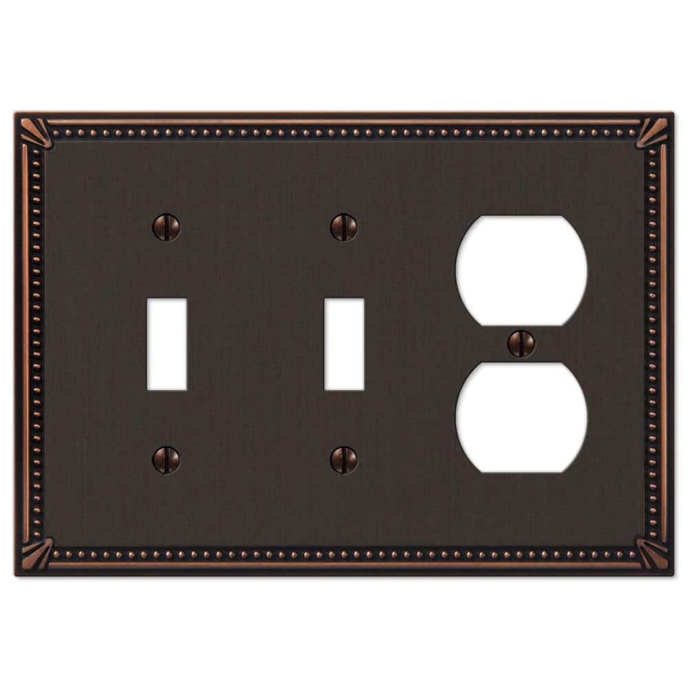 AMERELLE Imperial Bead 3 Gang 2-Toggle and 1-Duplex Metal Wall Plate