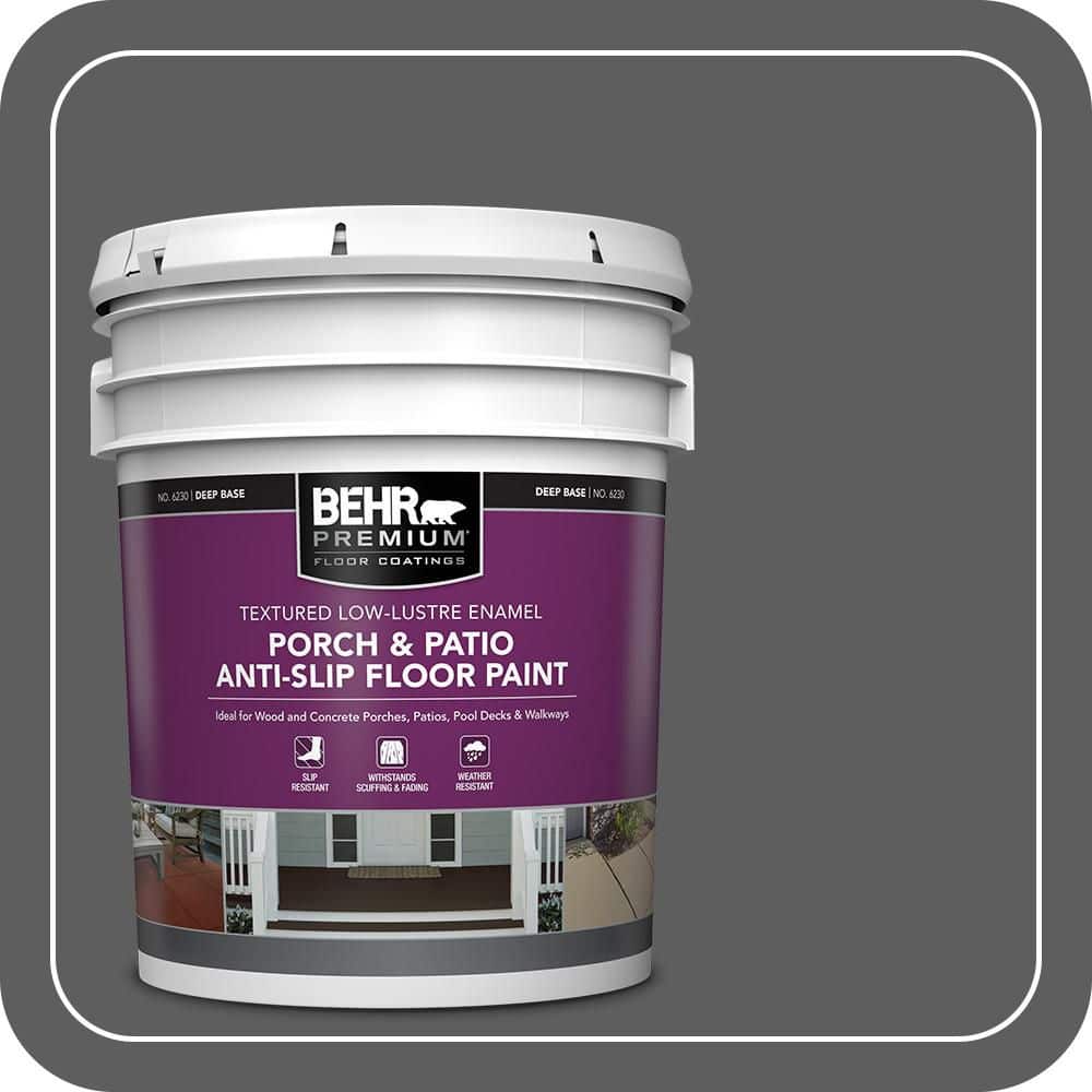 BEHR PREMIUM 5 gal. #N520-6 Asphalt Gray Textured Low-Lustre Enamel Interior/Exterior Porch and Patio Anti-Slip Floor Paint