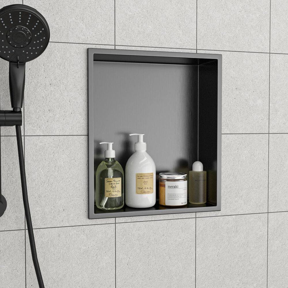 LIVIZA 15 in. W x 13 in. H x 4 in. D Stainless Steel Recessed Shower Niche Shelf Organizer in Gunmetal Black (2)