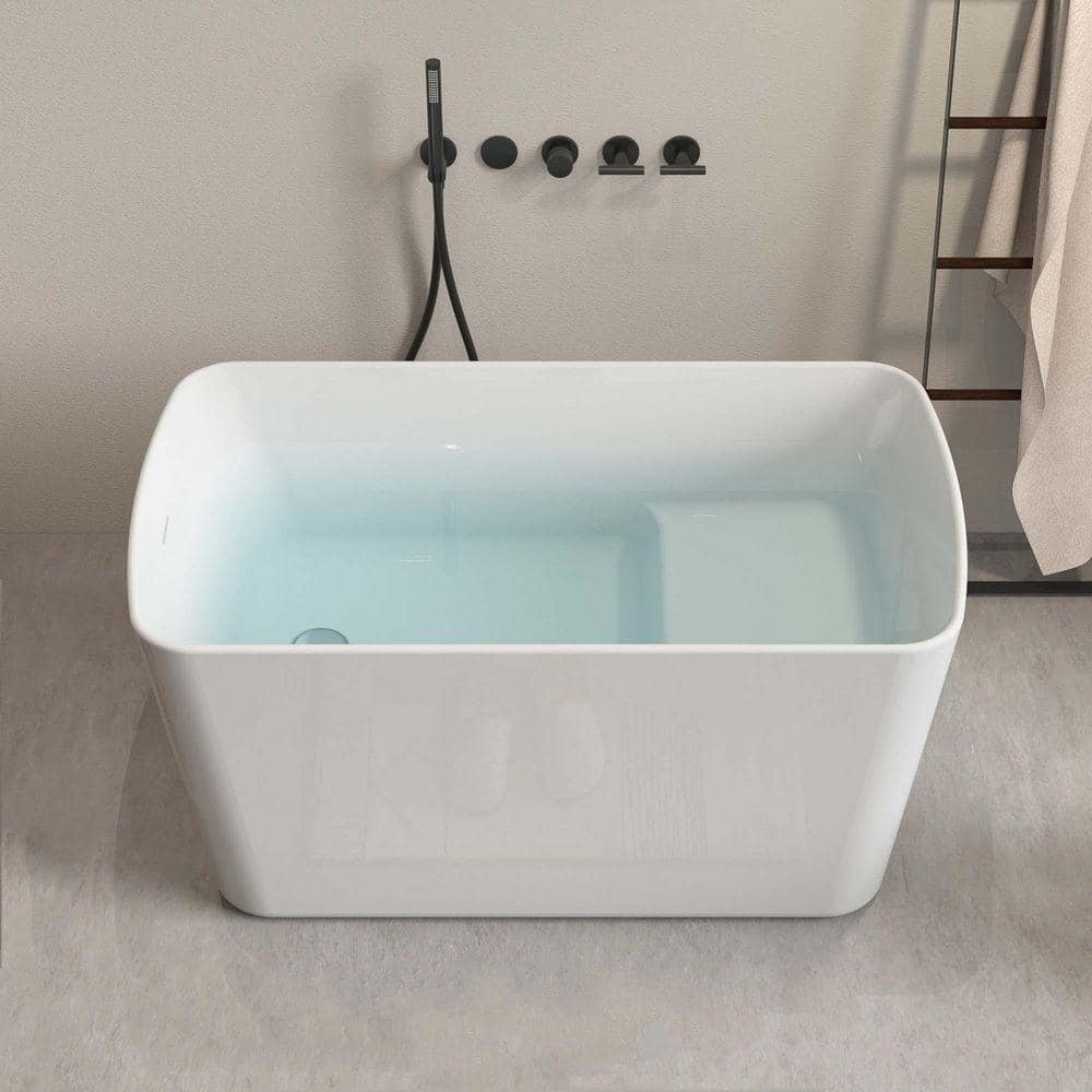 XUJMK 49 in. L x 28 in. W Acrylic Freestanding Sit-In Japanese Soaking Bathtub Hot Tub with Chrome Overflow and Drain in White (2)