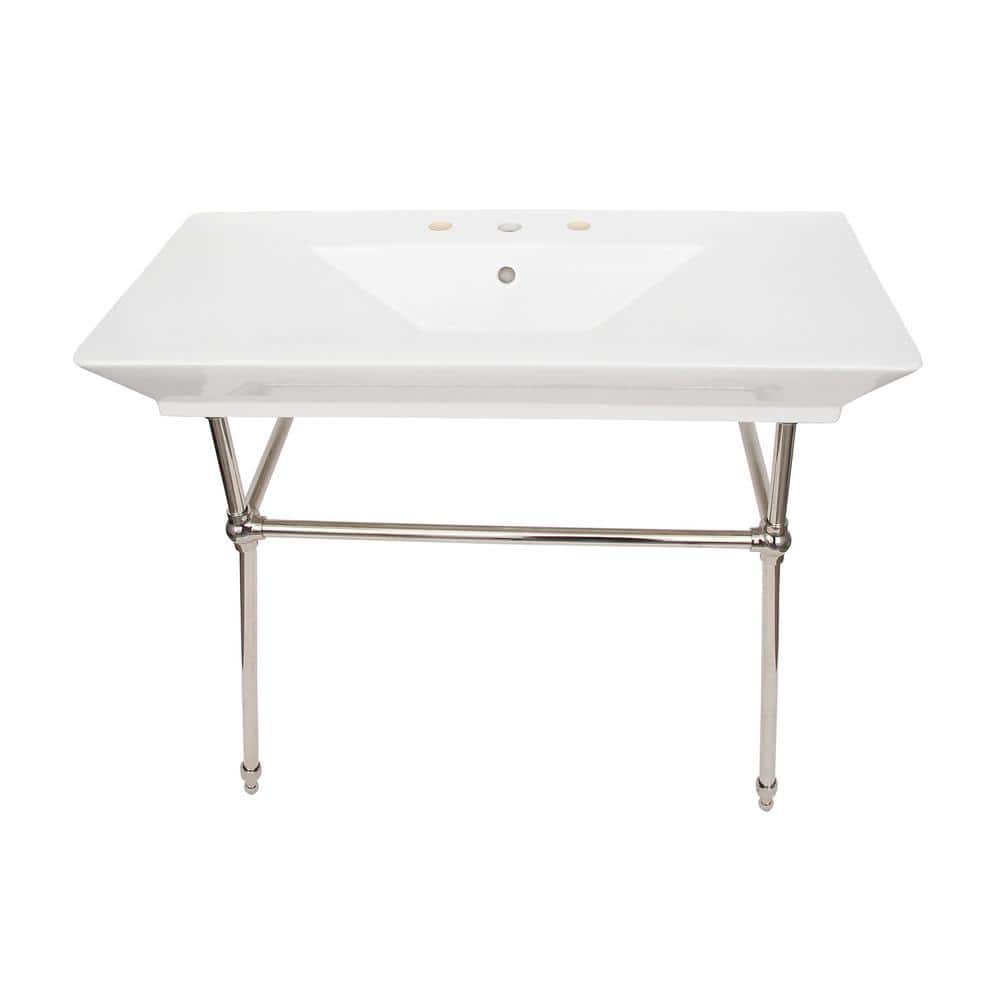 Barclay Products Opulence "His" Large Console Sink in White with Brass Stand and 8 in. Widespread Drillings