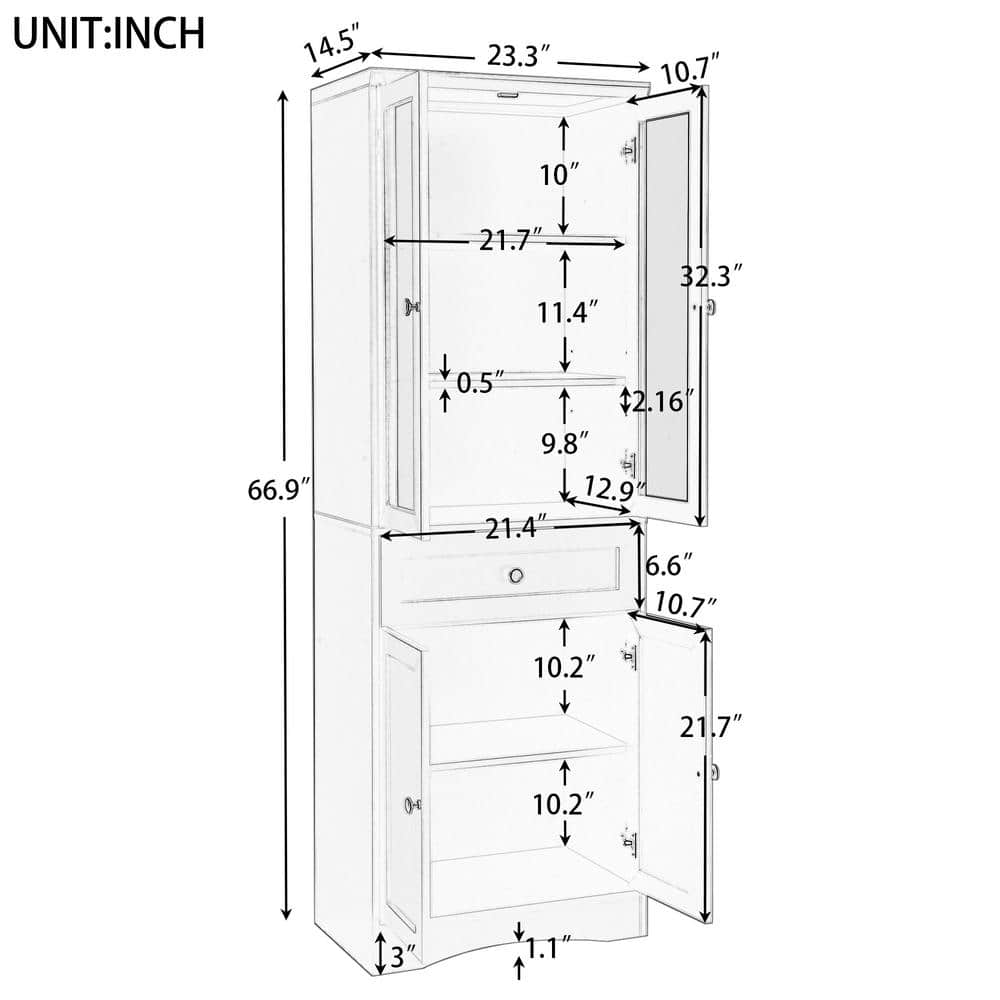 Unbranded 23.3 in. W x 14.5 in. D x 66.9 in. H Black Linen Cabinet with Adjustable Shelf, 4 Doors and Drawers for Bathroom, Office (3)