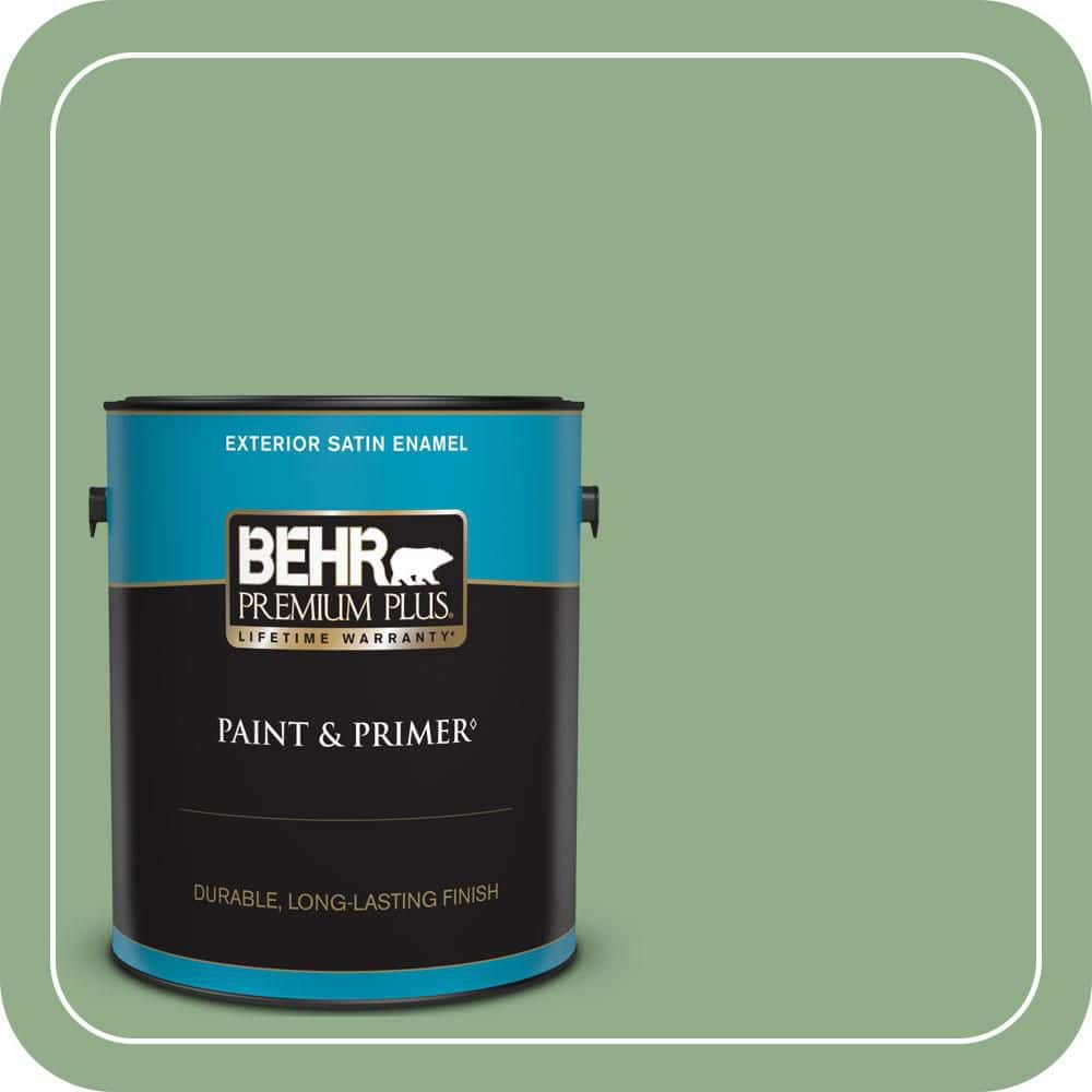 BEHR PREMIUM PLUS 1 gal. #MQ6-46 Flora Green Satin Enamel Exterior Paint & Primer