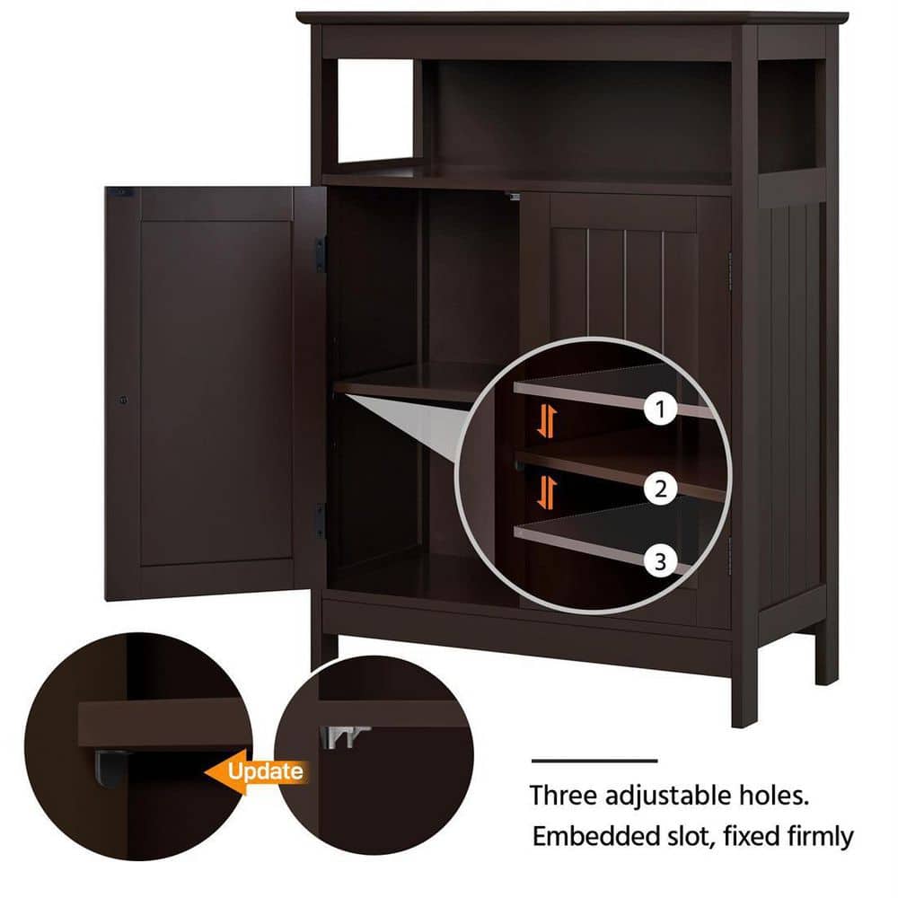 Dracelo 24 in. W 12 in. D 31.5 in. H Brown Bathroom Linen Cabinet with Two Doors and Adjustable Shelf (3)