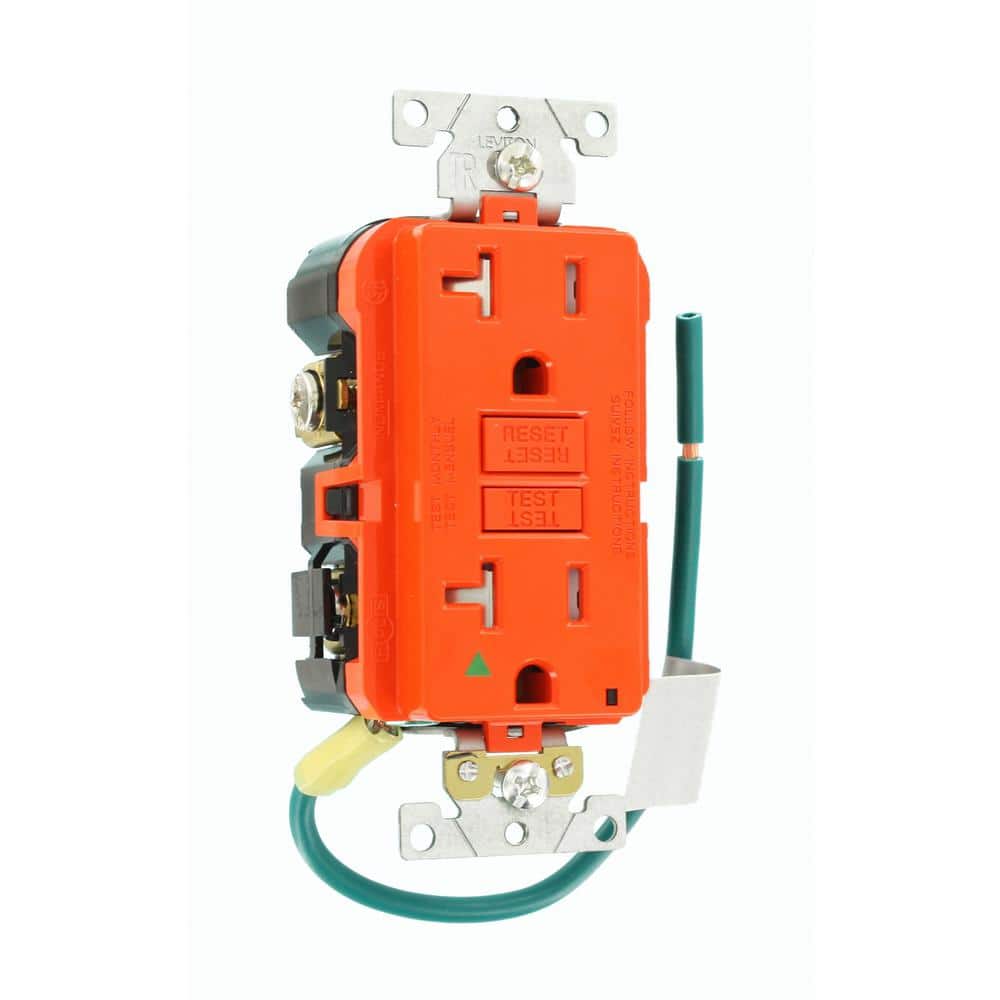 Leviton 20 Amp SmartlockPro Industrial Grade Heavy Duty Tamper Resistant Isolated Ground Duplex GFCI Outlet, Orange GFTR2-IGO (3)