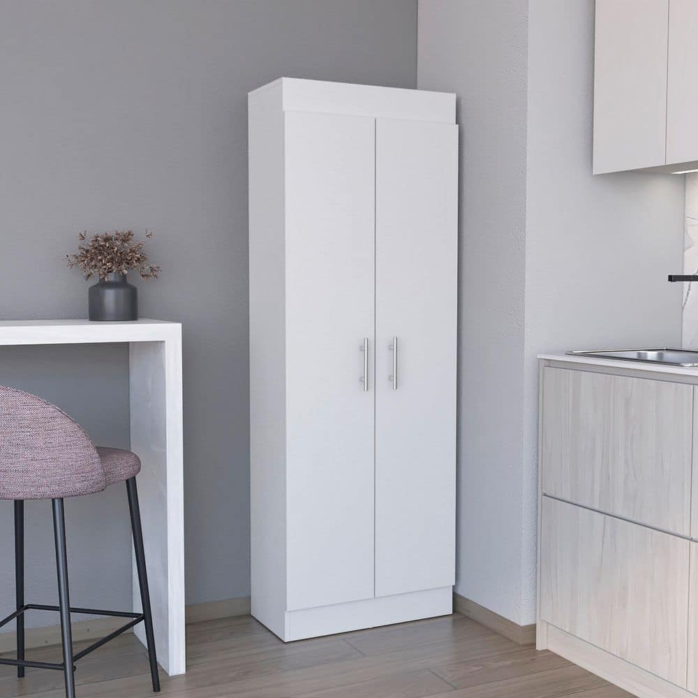 Tahanbath 23.60 in. W x 11.90 in. D x 66.80 in. H White Pine Freestanding Linen Cabinet w/5-Shelves and 2-Doors in White (2)
