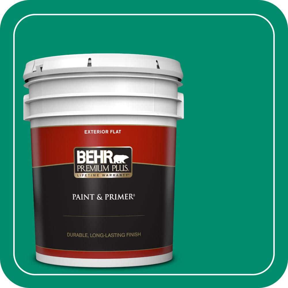BEHR PREMIUM PLUS 5 gal. #S-G-470 Festive Green Flat Exterior Paint & Primer