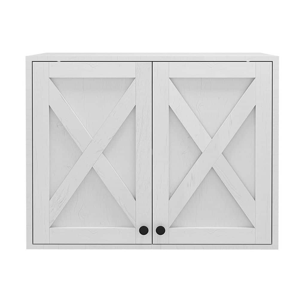 Puluomis 24 in. W x 12 in. D x 19 in. H Bathroom Storage Wall Cabinet, Kitchen Farmhouse Organizer in White, 1 Set of (2 Pieces)