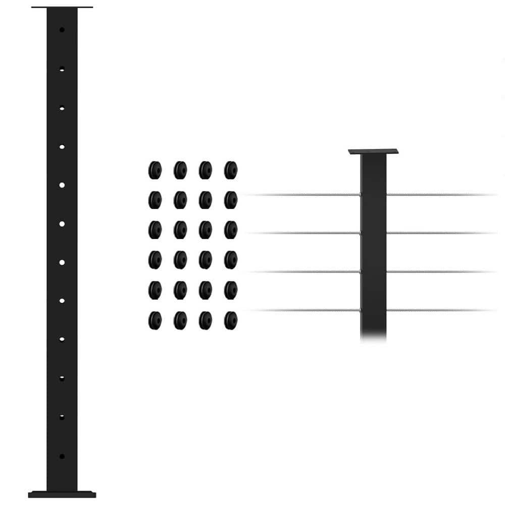 Afoxsos Stainless Steel 42 in. Cable Railing Line Post with Cable Grommets Black Finish Flat Top Deck Post (1-Pack) (1)