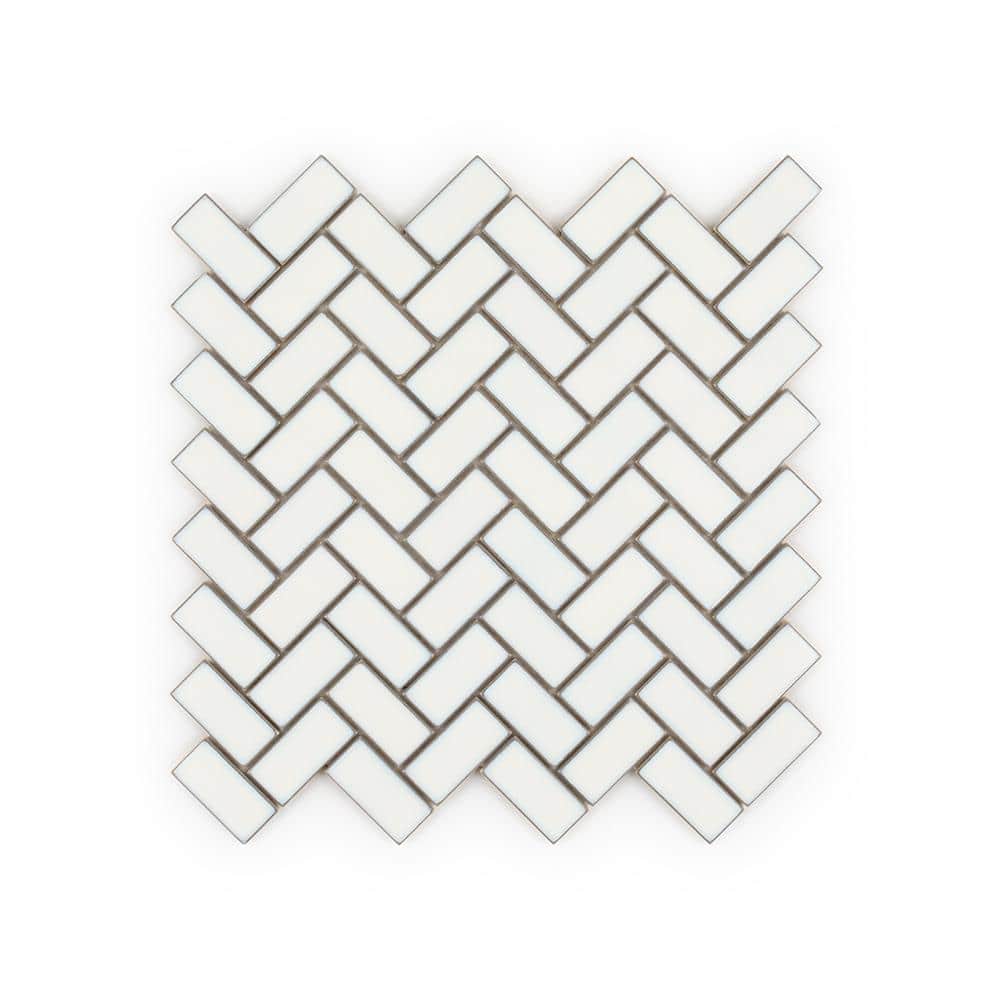 Jeffrey Court Floeberg Off-White 11.125 in. x 11.125 in. Herringbone Glossy Porcelain Wall and Floor Mosaic Tile (0.859 sq. ft. /Each) (2)