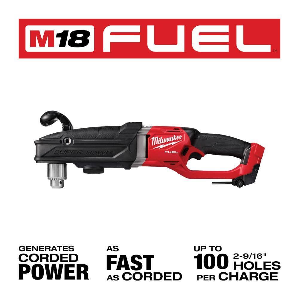 Milwaukee M18 FUEL 18V SUPER HAWG 1/2 in. Right Angle Drill w/6.0Ah Battery & Hole Dozer Set (17-Pc) (3)