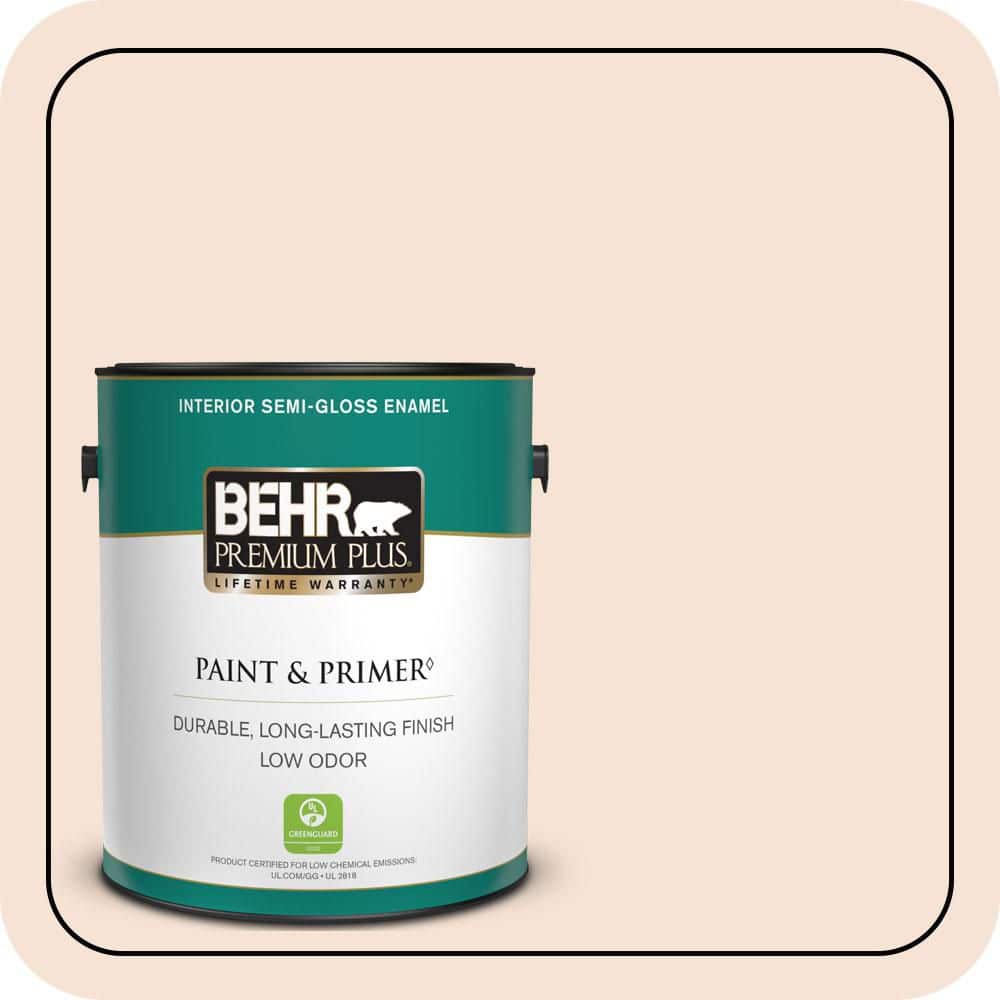 BEHR PREMIUM PLUS 1 gal. #RD-W13 Almond Kiss Semi-Gloss Enamel Low Odor Interior Paint & Primer